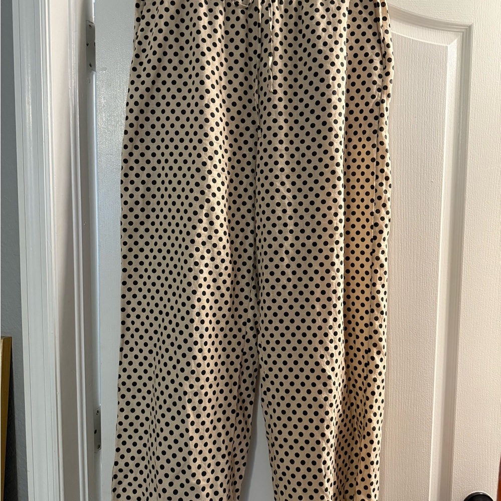 JCrew Soleil Dot Linen Cream and Black Wide-Leg Pants Size L NWOT - Picture 2 of 3